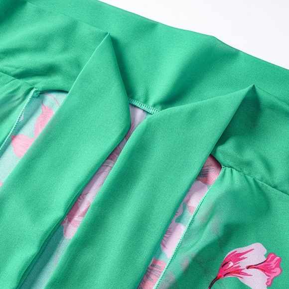 Flaxmaker Floral Printed Puff Sleeve Bikini Swimsuit and Sarong - Picture 10 of 12